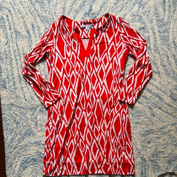 Diane Von Furstenberg Long Sleeve Jersey Dress Mini Women’s 8 Geometric Pattern - Picture 3 of 8